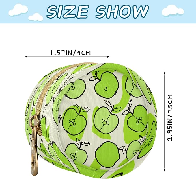 Fresh Green Apples Pacifier Holder Case with Clip Portable Small Travel Pacifier Pouch for Mom Bag Zipper Coin Purse Pendant