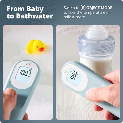 Greater Goods No-Touch Infrared Digital Thermometer for Adults, Kids, and Babies, Forehead Thermometer with Ergonomic Grip, Fever Alarm, Powder Blue