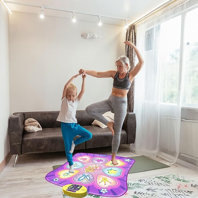 SUNLIN Dance Mat Toys for Girls Ages 3-10 | Dance Pad with LED Lights, Adjustable Volume, 9 Built-in Music, 7 Game Modes, 5 Challenge Levels | Christmas Birthday Gifts for 3 4 5 6 7 8+ Years Old Girl