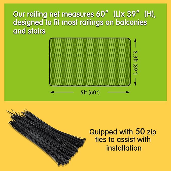 Cupount Banister Guard for Baby- Black Safety Mesh Netting for Pets and Kids - Stair Railing Cover for Home (Black, 60x39 Inch (Pack of 1))