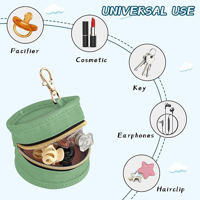 Custom Sage Green Pacifier Holder Case for Diaper Bag Personalized Portable Travel Pacifier Storage Case with Clip Newborn Baby Pouch for Baby Boys Girls Purse Outdoor