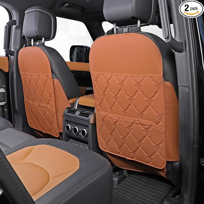 TAIKOO Seat Back Protector + Large Capacity Pocket Storage Organizer,Preventing The Impact of Children Stepping on The Seat Backrest (Style B-Brown)