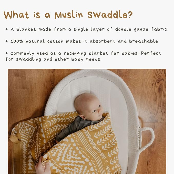 Mini Wander Swaddles for Newborns Muslin Swaddle Blankets - Breathable Soft Gender Neutral Receiving Blanket Baby Essentials | 47 x 47 Cotton - (Tapestry (Honey Gold)