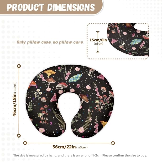 Mushroom Moth Nursing Pillow Cover, Ultra Soft Comfortable Breastfeeding Pillow Slipcover Fits for Nursing Pillow for Baby Boys and Girls