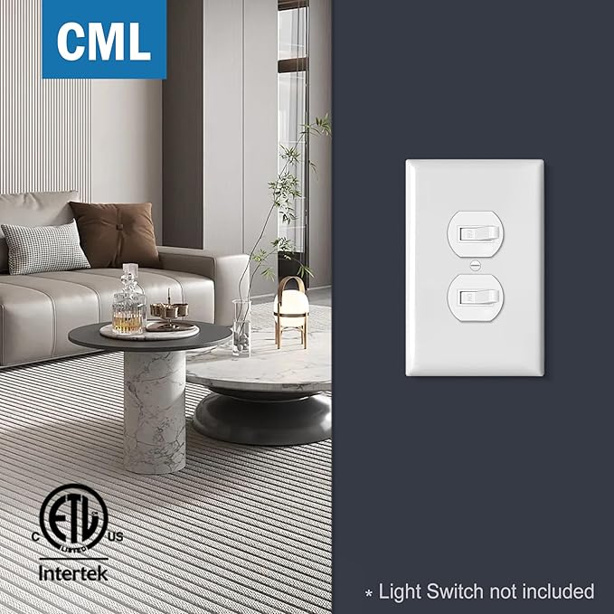 CML 40 Pack Oversized Duplex Outlet Covers, Jumbo Electrical Outlet Wall Plate, 1-Gang Large White Switch Plates, Dual Receptacle Faceplate, Over-Size 3.5??x 5.5?? Impact Resistant, ETL Listed