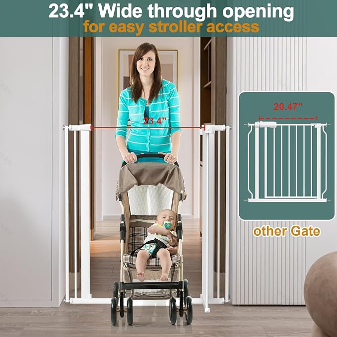 AiWMGL 40.55" Tall, 53.74-61.61 Inch Wide, 1.37" Ultra Narrow Spacing Dog Pet Baby Gate Indoor for Doorway Hallway, Pressure Mounted 54 55 56 57 58 59 60 61 Inches Wide