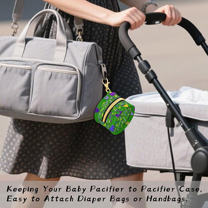 Pacifier Holder with Clip Pacifier Case for Diaper Bag Round Baby Pacifier Pouch Box Bag Portable Green Shrove Tuesday Hearts