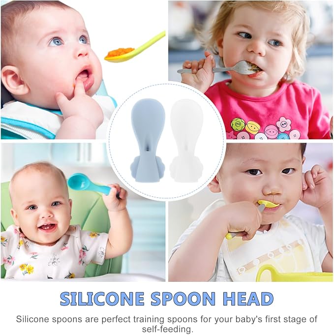 GLEAVI Silicone Baby Feeding Spoon Set with Food Pouch Squeeze Spoon Attachment for Infant Pureed Food Feeding Soft Reusable Infant Feeding Utensils 2-Pack