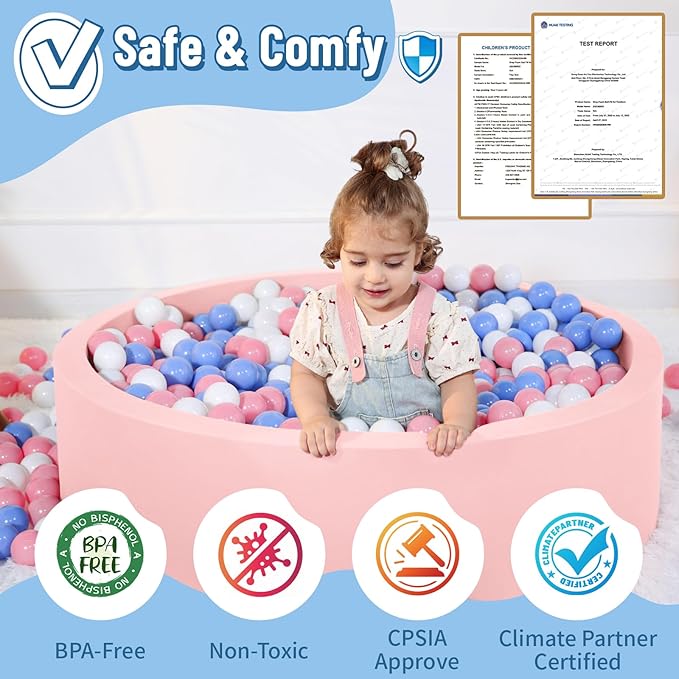 Wilwolfer Foam Ball Pit for Toddlers with 100 Balls, Large Baby Ball Pit for Babies with Soft Memory Sponge, Indoor Outdoor Baby Playpen, Kids Play Ball Pool