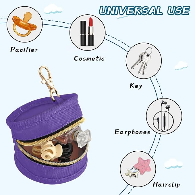 Dark Purple Pacifier Holder Case Newborn Pacifier Storage Pouch for Boys Girls Easy Attach to Diaper Bag Portable Baby Essentials Container