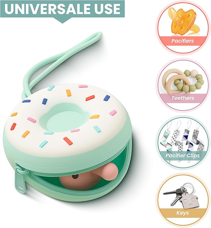 Baby Pacifier Holder Case ??BPA-Free Silicone Donut Design | Travel Pacifier Case for Diaper Bag Essentials