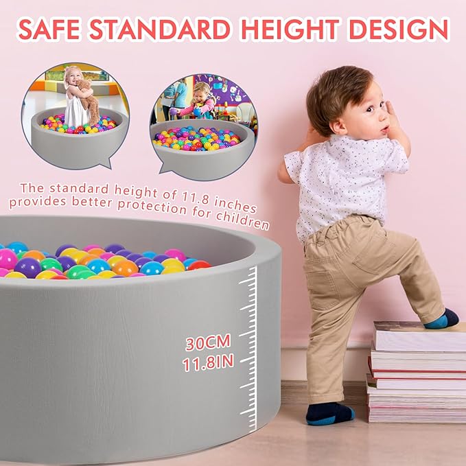 Foam Ball Pit, 35"x 12" Ball Pits for Toddlers, Soft Round Kiddie Baby Ball Pool for Kids, Ideal Gift for Babies Indoor Outdoor Game, Balls Not Included (Grey)