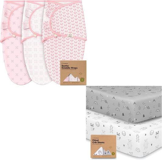 KeaBabies Baby Swaddle Sleep Sacks and Jersey Fitted Crib Sheets for Boys and Girls Bundle - 3-Pack Newborn Baby Swaddles 0-3 Months - Fits Standard Nursery Crib Mattresses