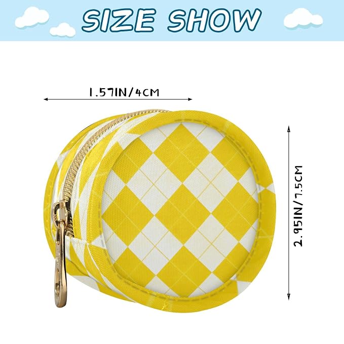 Pacifier Holder with Clip Pacifier Case for Diaper Bag Round Baby Pacifier Pouch Box Bag Portable Diamond Grid Bright Yellow