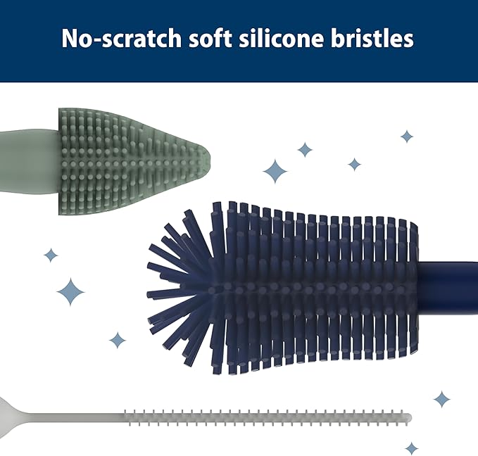Dr. Brown's Silicone Cleaning Brush Set with Bottle, Spout, and Straw Brush, 3 Brushes to Clean Baby Bottles, Spouts, Nipples, and Straws, BPA Free ??3-Pack