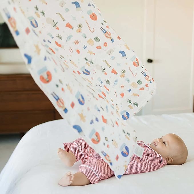 Little Unicorn Premium Cotton Swaddle Baby Blanket | Breathable Fabric | for swaddling, Play, Nursing & More (Christmas Time)