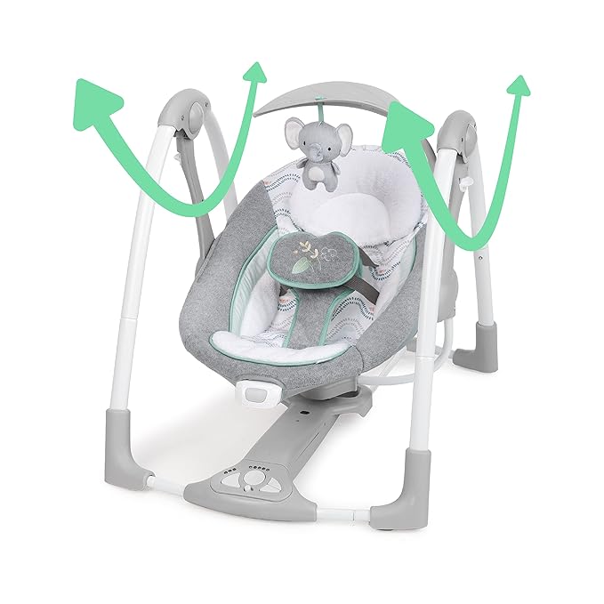 Ingenuity ConvertMe 2-in-1 Compact Portable Automatic Baby Swing & Infant Seat, Battery-Saving Vibrations, Nature Sounds, 0-9 Months 6-20 lbs (Swell)