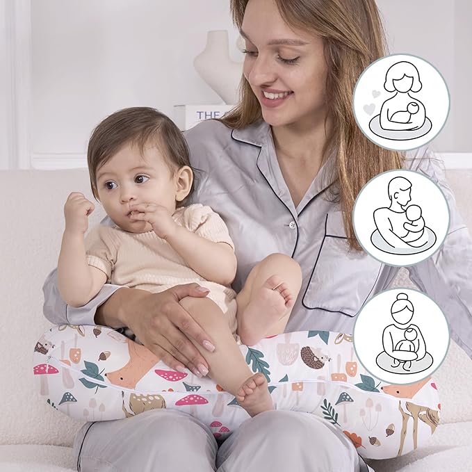 Little Grape Land Nursing Pillow for Breastfeeding, Ergonomic Feeding Pillow with Removable Cover, Baby Feeding Pillow with Hidden Zipper Guard and Supportive Breathable Filling, Forest, Original