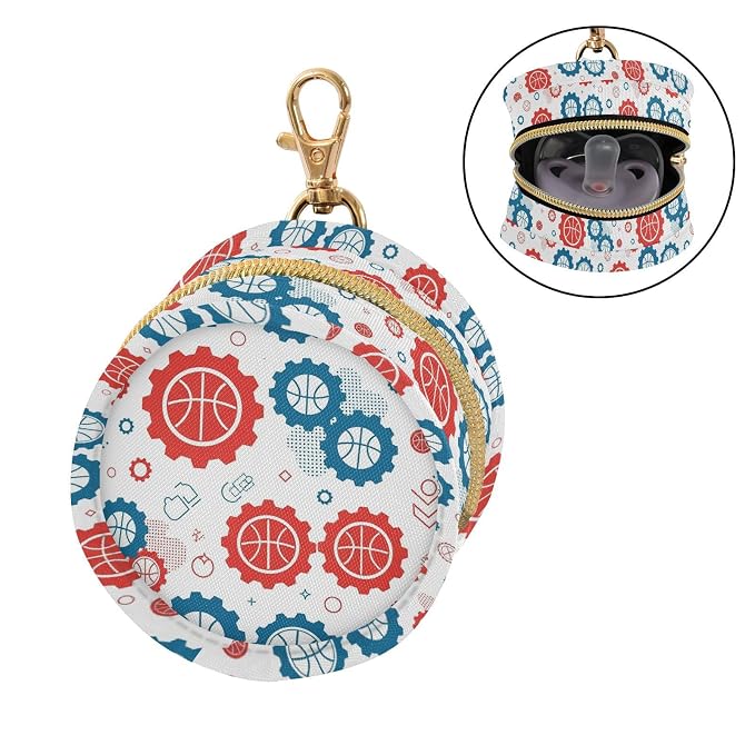 Basketballs Gears White Print Pacifier Holder Case for Diaper Bag Portable Travel Pacifier Storage Case with Clip Newborn Baby Pouch for Baby Boys Girls Outdoor Purse