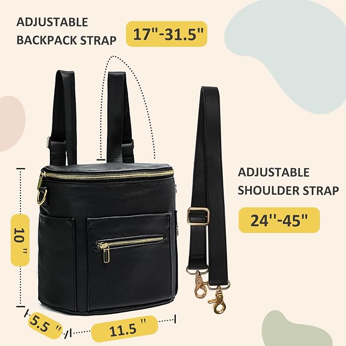 miss fong Leather Diaper Bag Backpack, Backpack Diaper Bag with Changing Pad(Regular + Mini)