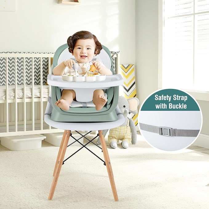 HONEY JOY 8 in 1 Baby High Chair, Convertible Highchair for Babies and Toddlers/Table and Chair Set/Building Block Table/Booster Seat/Stool/Toddler Chair with Safety Harness (Green)