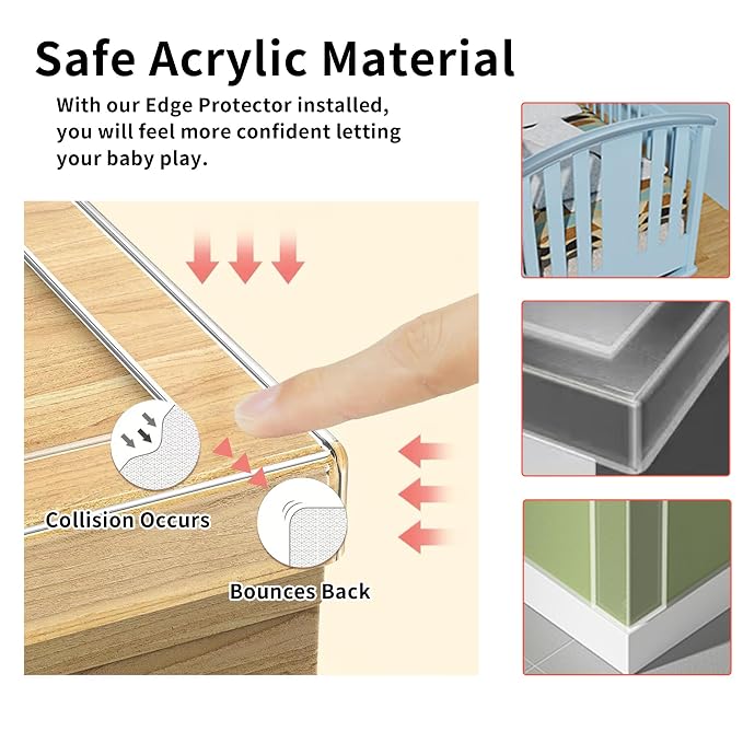 3Pack Soft Corner Protectors for Furniture Strip,2 in x 9.84 Ft,Wall Corner Bumper Tape,Desk Edge,Baseboard Protector,Clear Cabinet Door Protector Edge Guard,Crib Rail Covers for Teething