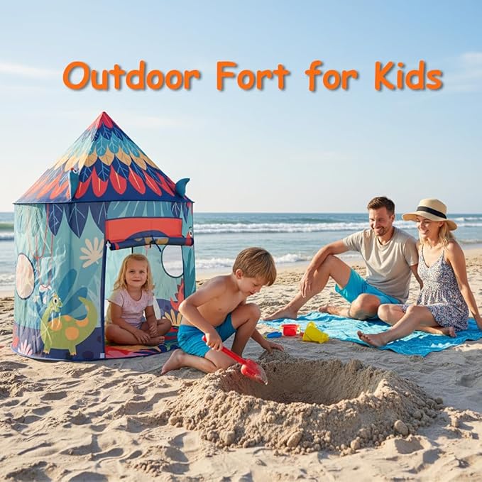 Dinosaur Pop Up Tent for Kids, Foldable Toddler Pop Up Indoor Tent for Boys Girls, Outdoor Dino Playhouse Fort Tent Ideal Birthday for Age 3 4 5 6 8