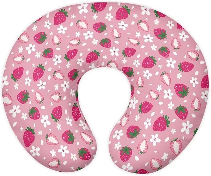 Strawberry Nursing Pillow Cover Breast Feeding Pillow Covers 1 Pack for Breastfeeding Pillow Soft Fabric Fits Snug On Infant Feeding Cushion Cover Pillow Not Included