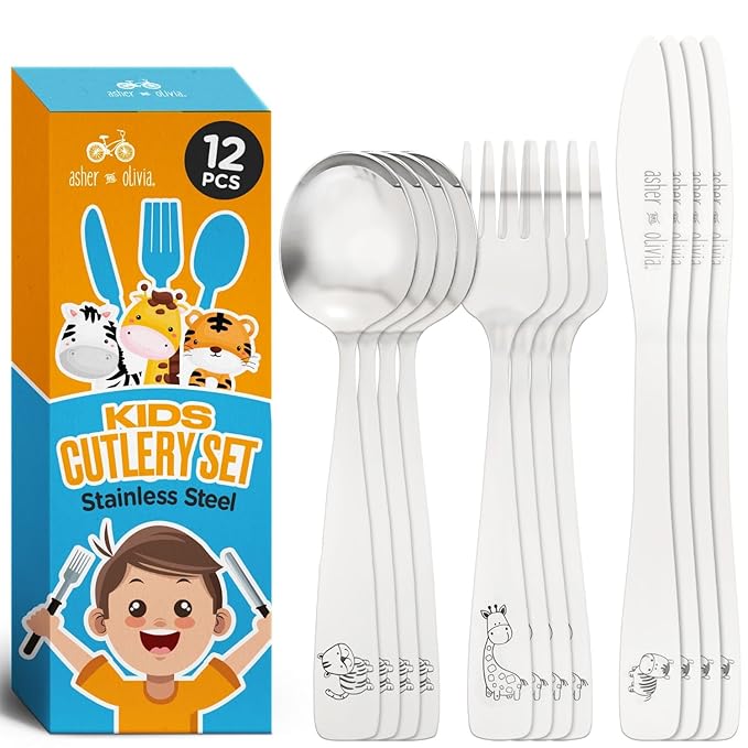 Kids Utensils Silverware Set ??2-Piece Toddler Silverware Includes 4 Forks 4 Spoons and 4 Kid-Friendly Knives - Cutlery Metal Flatware Set for Preschooler Baby Child