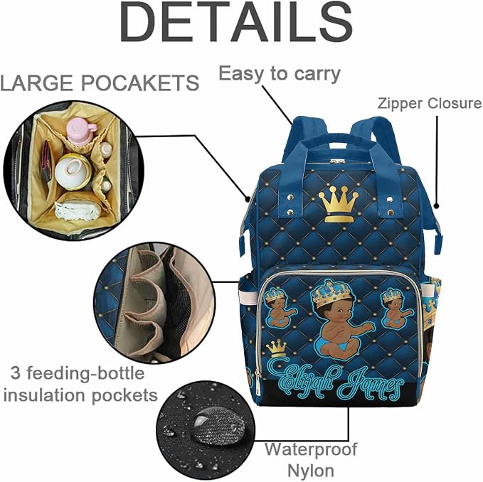M YESCUSTOM Custom Diaper Bag Backpack for Women Personalized Tote Bag Travel DayPack for Nappy Mommy Bag Mother's Day Gift Blue