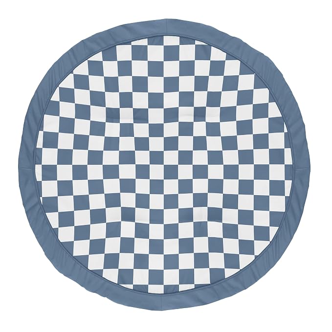 Sweet Jojo Designs Baby Play Mat (Blue Gingham Checkered Plaid) for Boys, Infant, Toddler Tummy Time Activity Floor Playmat (Vintage, Classic Checkerboard, Geometric, Minimalist, Retro, Slate & Steel)