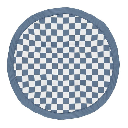 Sweet Jojo Designs Baby Play Mat (Blue Gingham Checkered Plaid) for Boys, Infant, Toddler Tummy Time Activity Floor Playmat (Vintage, Classic Checkerboard, Geometric, Minimalist, Retro, Slate & Steel)