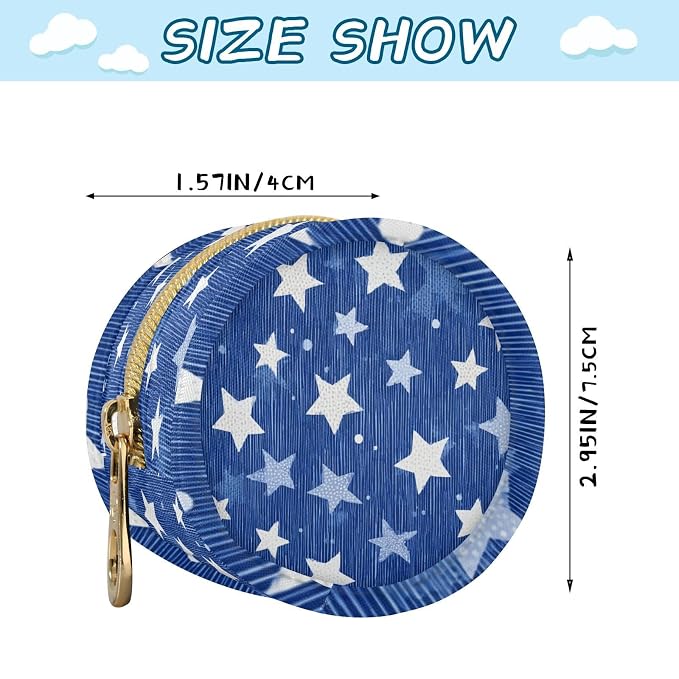 Pacifier Holder with Clip Pacifier Case for Diaper Bag Round Baby Pacifier Pouch Box Bag Portable Blue Striped Stars Dots