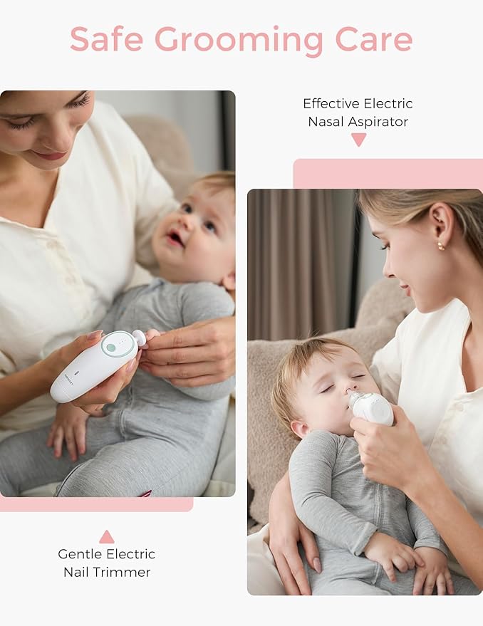 Momcozy Elite Baby Kit, Superior Baby Shower & Registry Essential Kit for Grooming & Health & Cleansing Care, Electric Nail File & Nasal Aspirator,Tummy Wrap,Thermometer,Bath Brush,Teether,Storage Bag