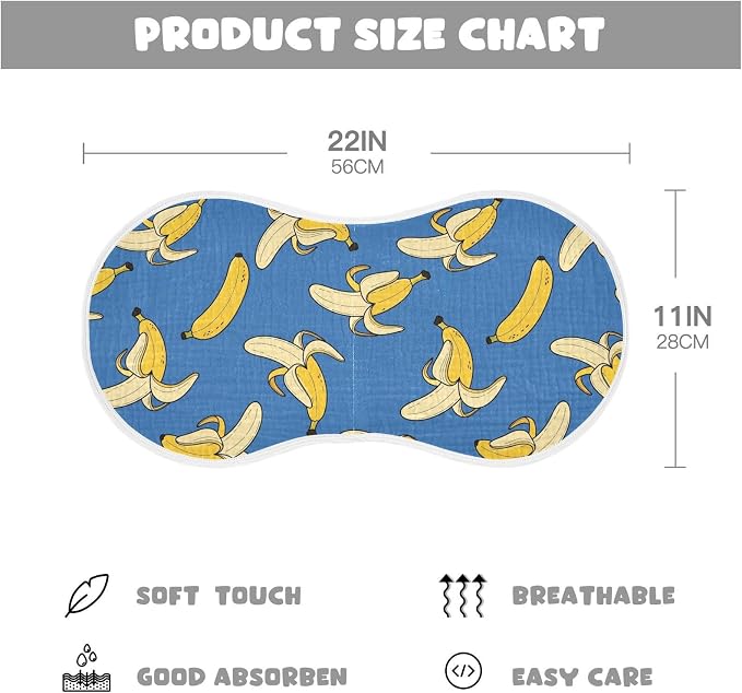 1 Pack Muslin Burp Cloths Cartoon Banana Blue Print Cotton Baby Burp Cloths Absorbent Soft Burping Cloth Washcloths for Newborn Babies 22x11 Inch