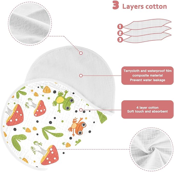 vvfelixl Muslin Burp Cloths Frog Mushroom Cartoon Baby Washcloths for Baby Girl Boys 2 Pack