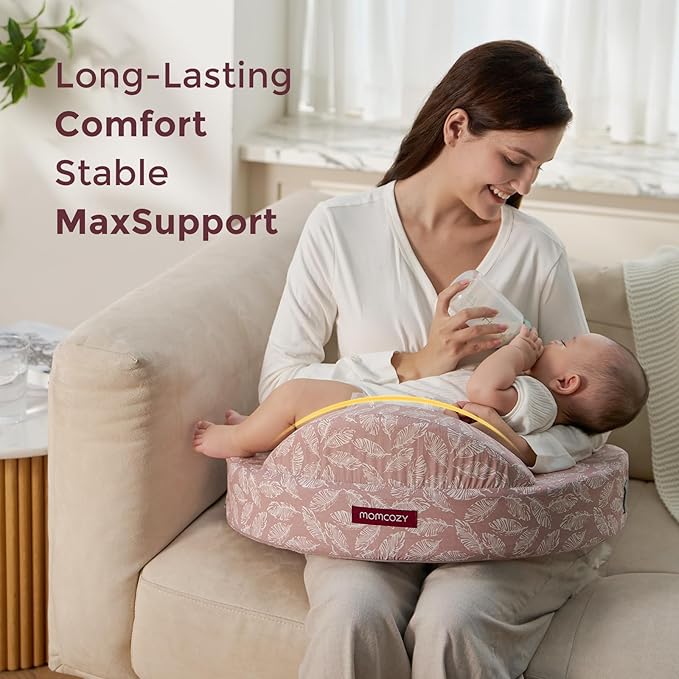 Momcozy Innovative Safety Guard Nursing Pillow - Firm & Springy Memory Foam - Stable, Ergonomic Support & Comfort - Wider Breastfeeding Cushion, Adjustable, Removable Cover, Baby Safety Certified