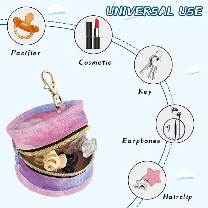 Pacifier Holder with Clip Pacifier Case for Diaper Bag Round Baby Pacifier Pouch Box Bag Portable Colorful Tie Dye