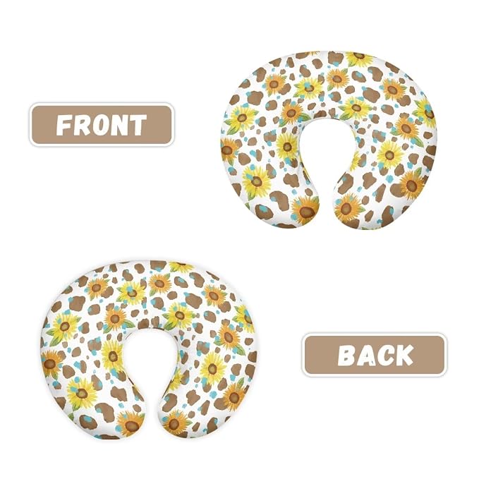 Brown Cow Sunflower Nursing Pillow Support Cover Washable Skin-Friendly Fabric Baby Nursing Pillow Support Cover for Feeding Pillows, Home Nursery Room Easter Decor