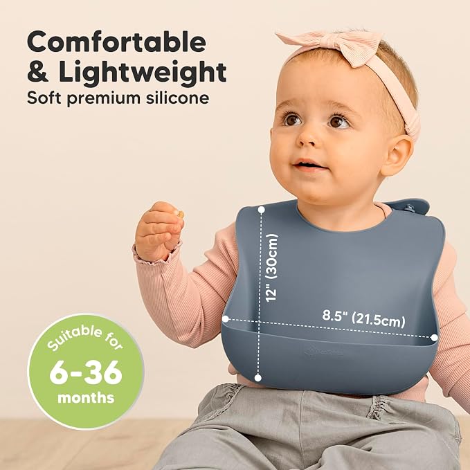 KeaBabies 3-Pack Silicone Baby Spoons and 2-Pack Baby Silicone Bibs - Toddler First Food Training Spoon - Waterproof, Easy Wipe Bib for Boys, Girls, Toddlers