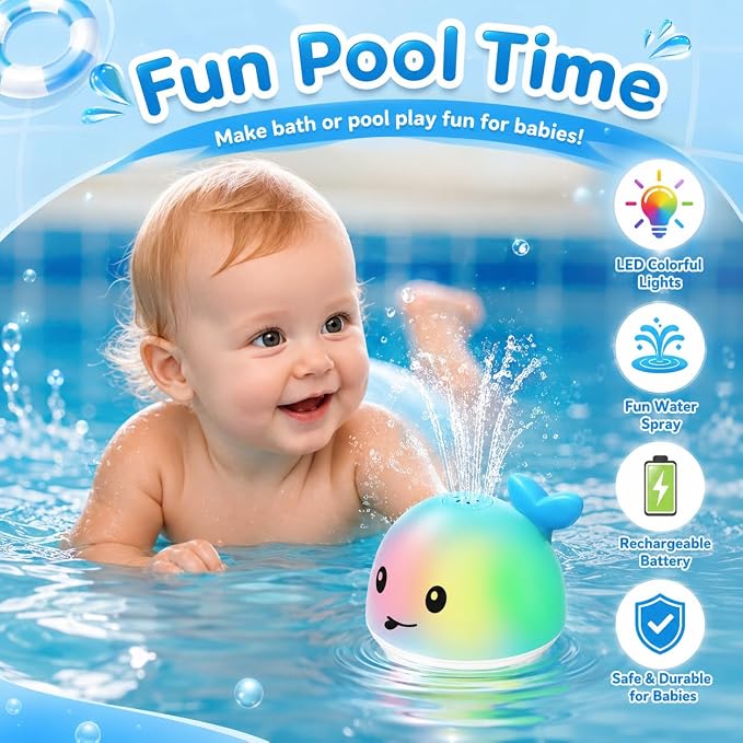 Gigilli Whale Bath Toy Sprinkler, Light Up Bath Toys for Kids Ages 1-3 Infant Baby Bath Toys 1 2 3 Year Old, Toddler Bathtub Bath Foutain Toys, Baby Pool Toys 6-12-18 Months Boys Girls Birthday Gifts