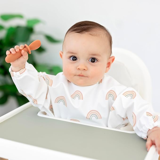 Ryan & Rose Ultimate Baby Utensil Set of 3 Silicone Baby Spoons Silicone feeding set for baby led weaning, self feeding 6 months, toddler utensils (Terracotta) (Pack of 2)