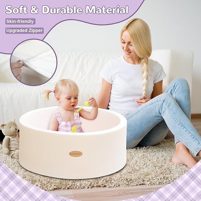 HARBOLLE Baby Ball Pit 27.6" Soft Round Memory Foam Ball Pits NOT Included Balls Indoor Outdoor Playpen for Babies Toddlers Kids Great Gift for Girls Boys, White