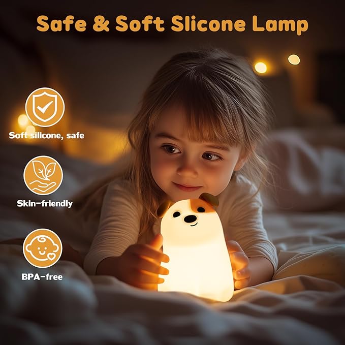 Night Light for Kids, 7 Colors Rechargeable Cute Soft Silicone Puppy Lamp with Timer, Dimmable Nursery Night Lights Kawaii Room Decor, Silicone Night Light Gift for Baby Toddlers Boys Girls (RGB)