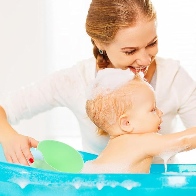 Bath Rinser and Shampoo Rinse Cup for Infants, Hippo Shape, Large Green Water Ladle with Eye Protection, Suitable for Newborns and Shower Bathing