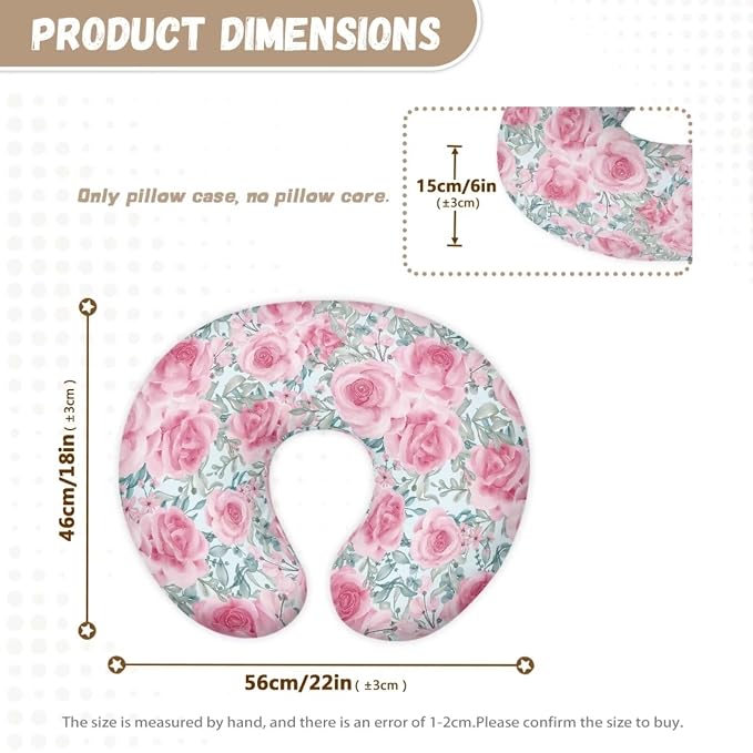 Pink Rose Nursing Pillow Cover for Feeding Cushion Cover Novelty Pillow U-Shaped Breastfeeding Pillow Case with Hidden Zipper