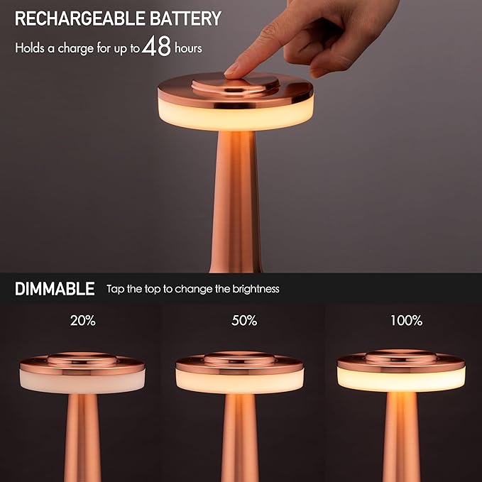 O?™Bright Portable LED Table Lamp with Touch Sensor, 3-Levels Brightness, Rechargeable Battery Up to 48 Hours Usage, Night Light for Kids Nursery, Nightstand Lamp, Bedside Lamp (Rose Gold)