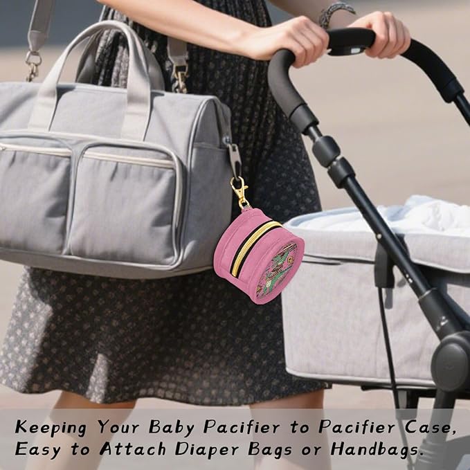 Pacifier Holder with Clip Pacifier Case for Diaper Bag Round Baby Pacifier Pouch Box Bag Portable Cool Dinosaur Guitar Cactus