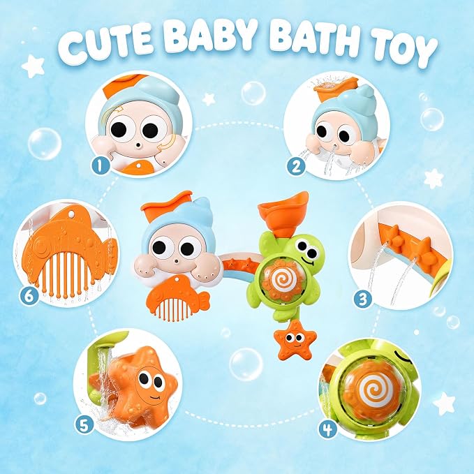 DOLIVE Suction Cup Bath Toys for Toddlers 1-3, Water Sensory Bathtub Toys for Baby Boys Girls, Early Developmental Shower Toy, Perfect Birthday
