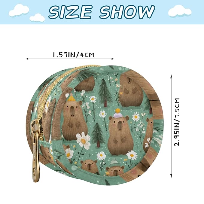 Pacifier Holder with Clip Pacifier Case for Diaper Bag Round Baby Pacifier Pouch Box Bag Portable Mint Green Capybaras Forest Daisies Polka Dots